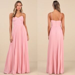 Lulus Admirable Elegance Light Pink Pleated Bustier Maxi Dress S Wedding Party